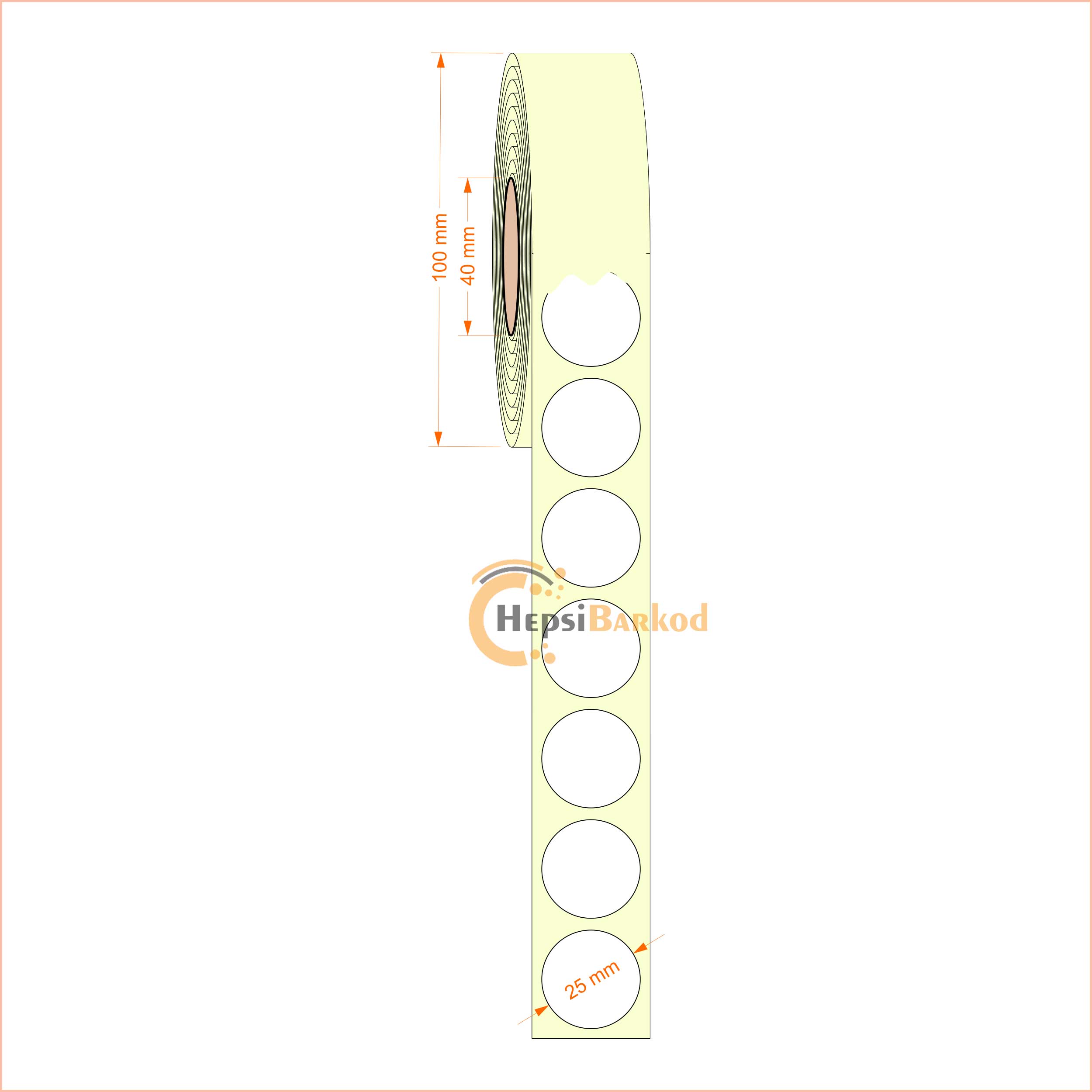 2,5 cm Yuvarlak Çap Termal Etiket