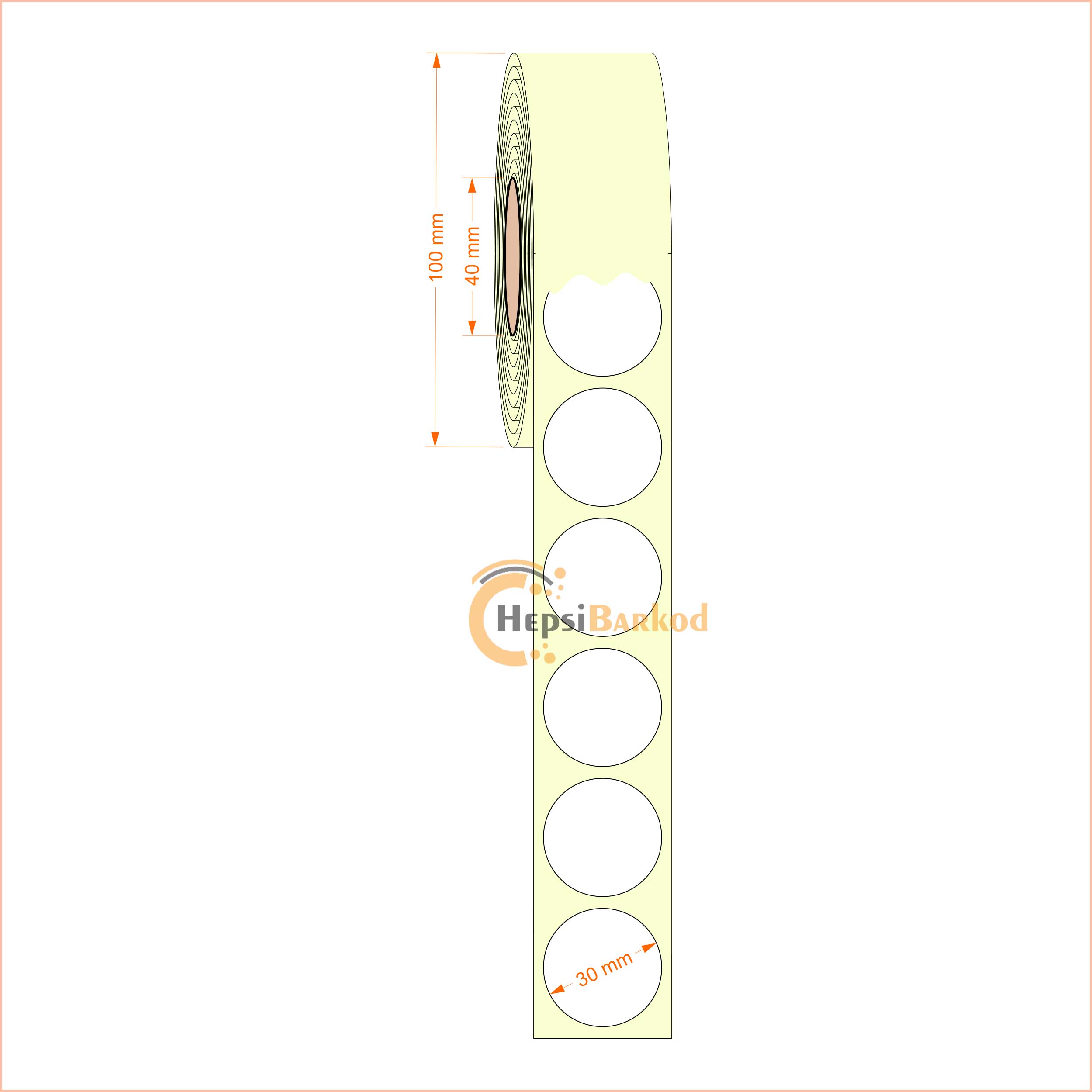 3 cm Yuvarlak Çap Termal Etiket