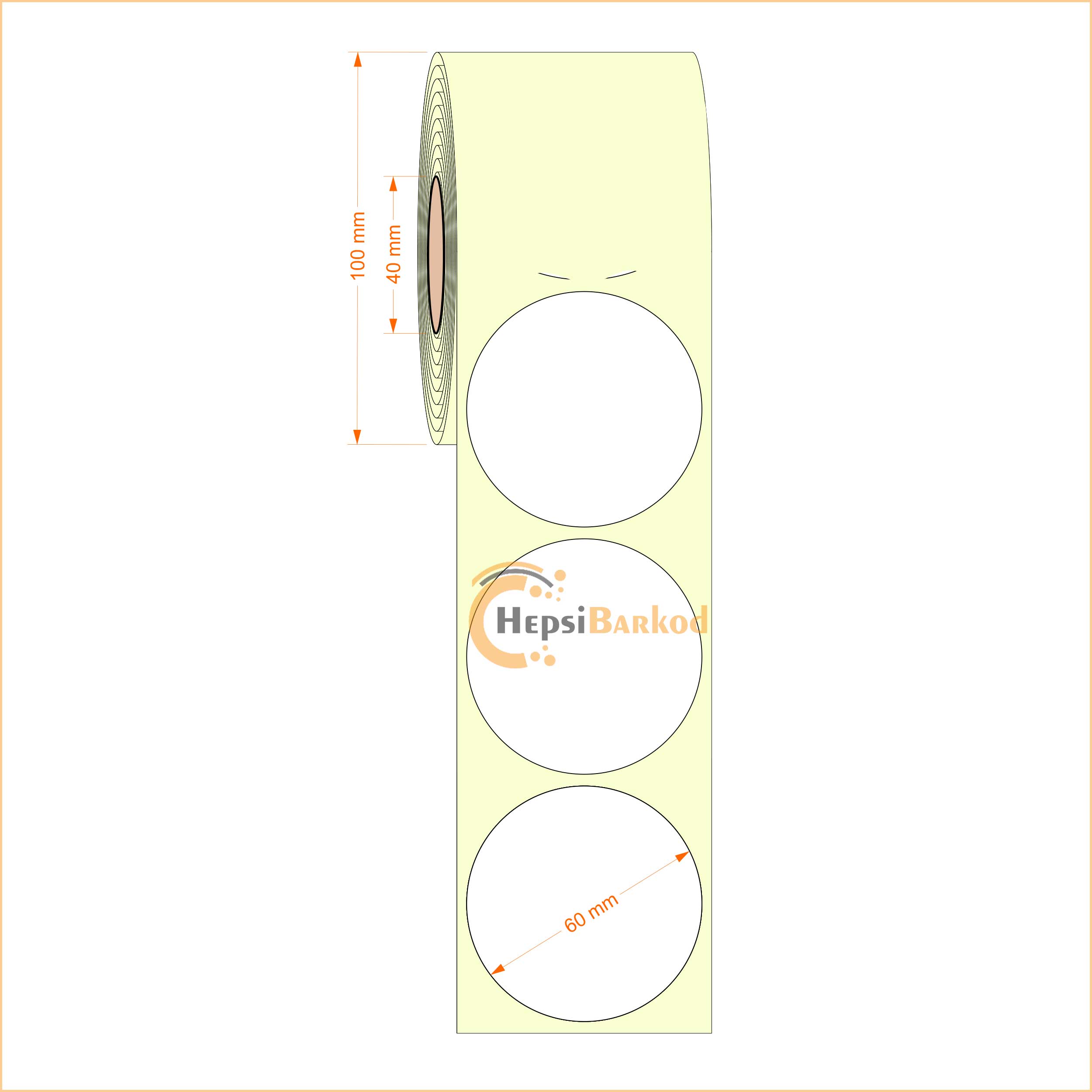 60 mm Çap Yuvarlak Termal Etiket